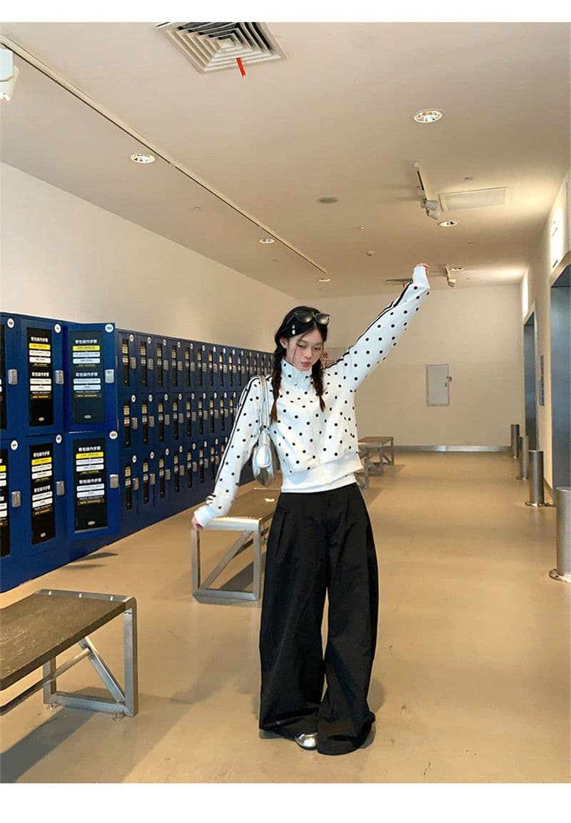 한 부서 가을 2026 몸매 가꾸기 짧은 지퍼 오픈 가디건 화이트 도트 무늬 스탠드 칼라 후드티 여성 코트 상세 이미지 7