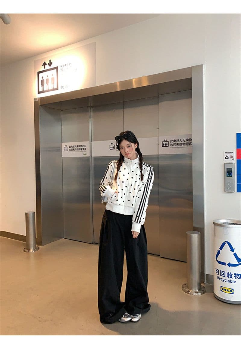 한 부서 가을 2026 몸매 가꾸기 짧은 지퍼 오픈 가디건 화이트 도트 무늬 스탠드 칼라 후드티 여성 코트 상세 이미지 9