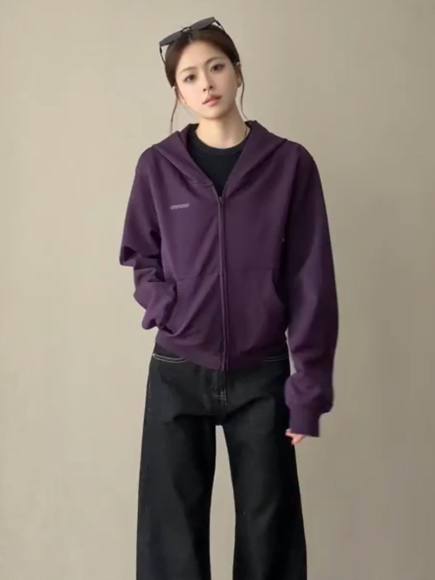 롱 코트 보라색 이른 가을 후드티 오픈 가디건 여성 2026 루즈핏 캐주얼 후드 재킷 이미지 4