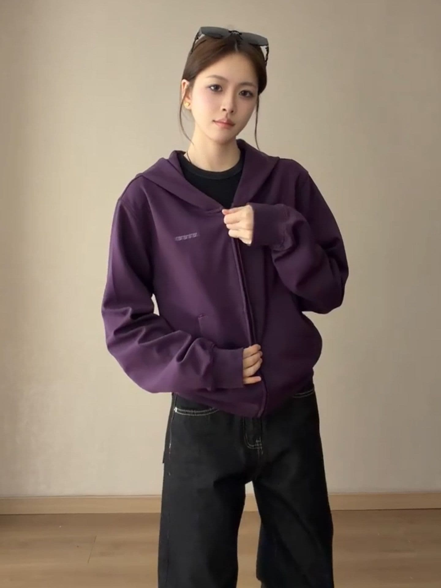 롱 코트 보라색 이른 가을 후드티 오픈 가디건 여성 2026 루즈핏 캐주얼 후드 재킷 상세 이미지 4
