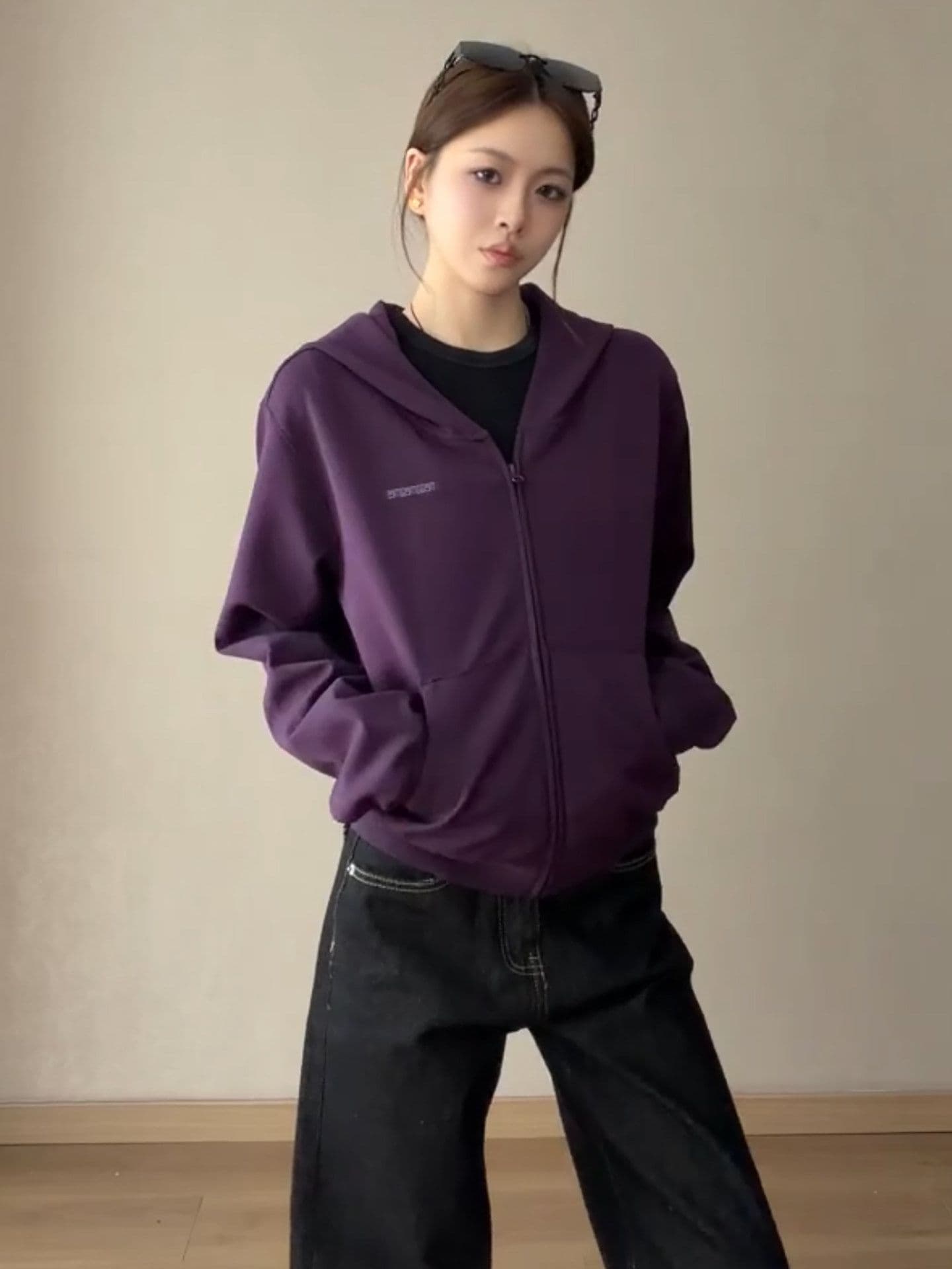 롱 코트 보라색 이른 가을 후드티 오픈 가디건 여성 2026 루즈핏 캐주얼 후드 재킷 상세 이미지 6