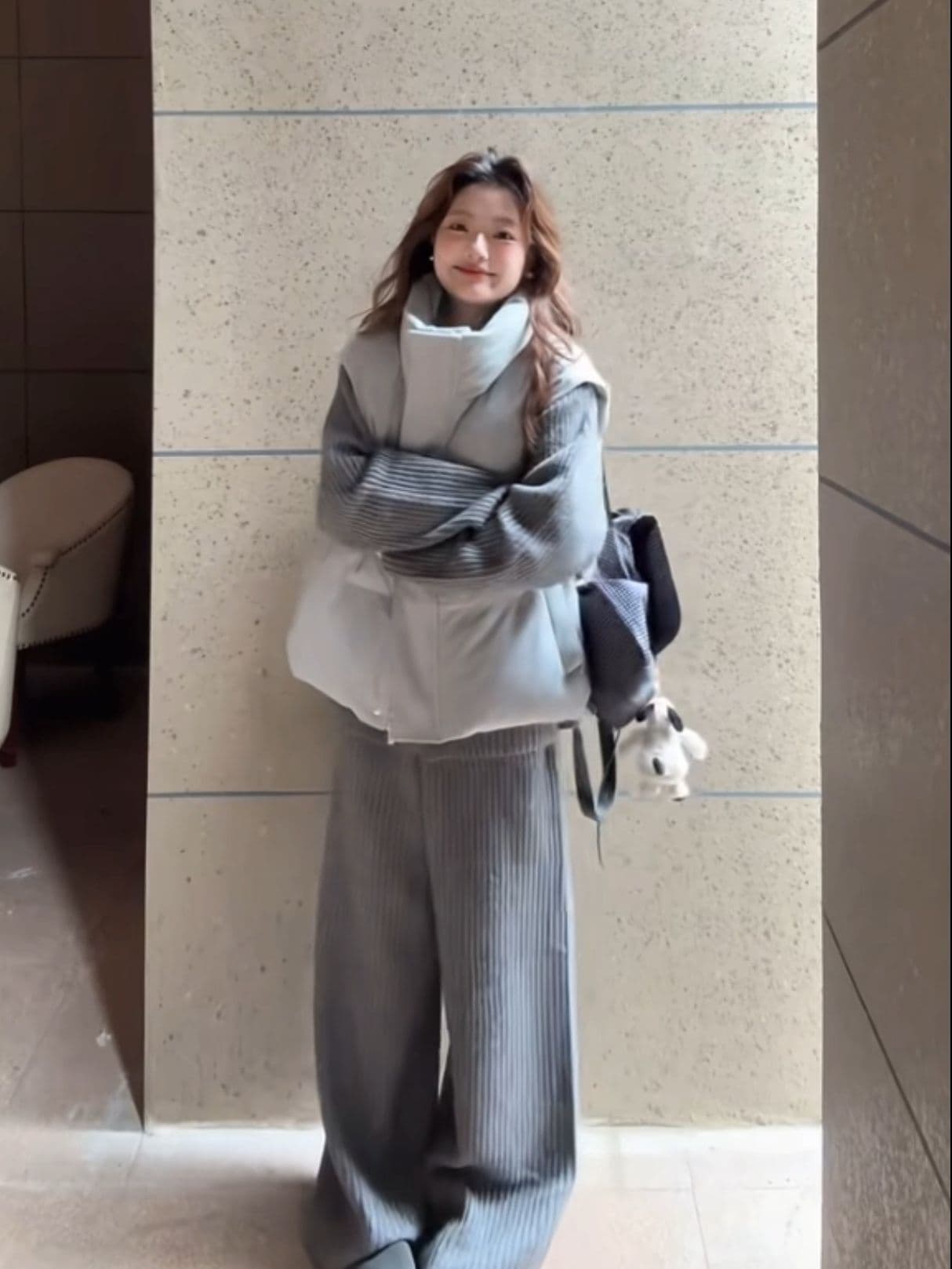 출퇴근 미니멀리즘 솜을 넣은 회색 한 부서 고급 센스 착용 가져 가라. 여성 가을 겨울 작은 키 스택 착용 베스트 이미지 4