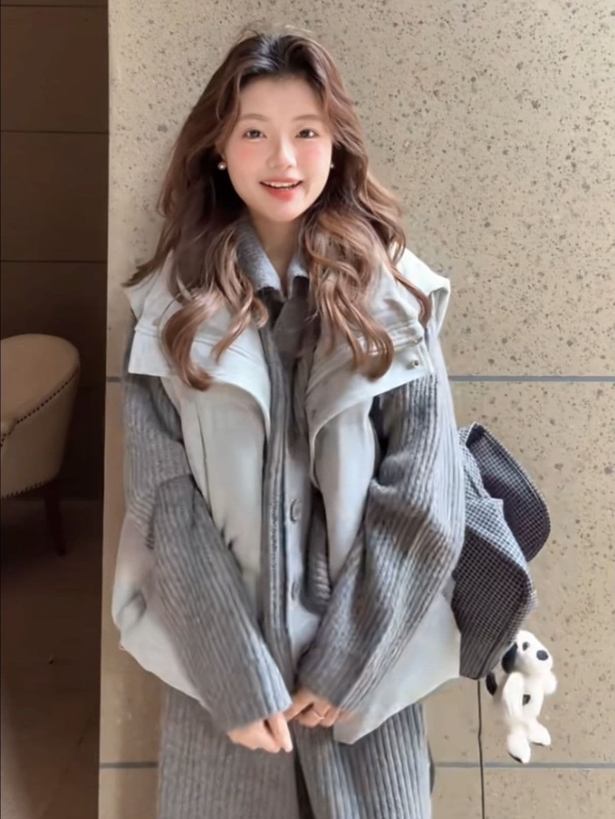 출퇴근 미니멀리즘 솜을 넣은 회색 한 부서 고급 센스 착용 가져 가라. 여성 가을 겨울 작은 키 스택 착용 베스트 이미지 3
