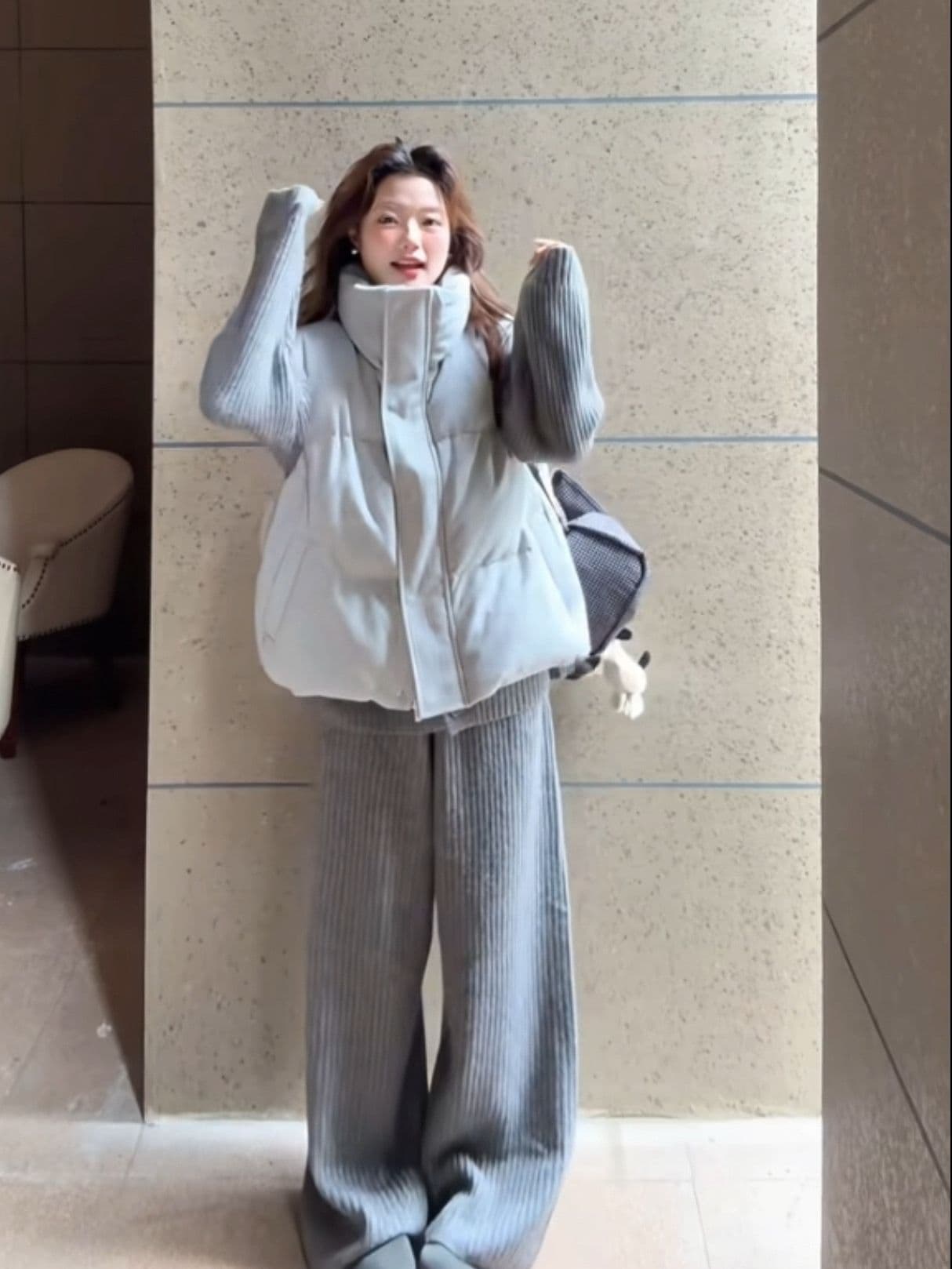 출퇴근 미니멀리즘 솜을 넣은 회색 한 부서 고급 센스 착용 가져 가라. 여성 가을 겨울 작은 키 스택 착용 베스트 상세 이미지 3