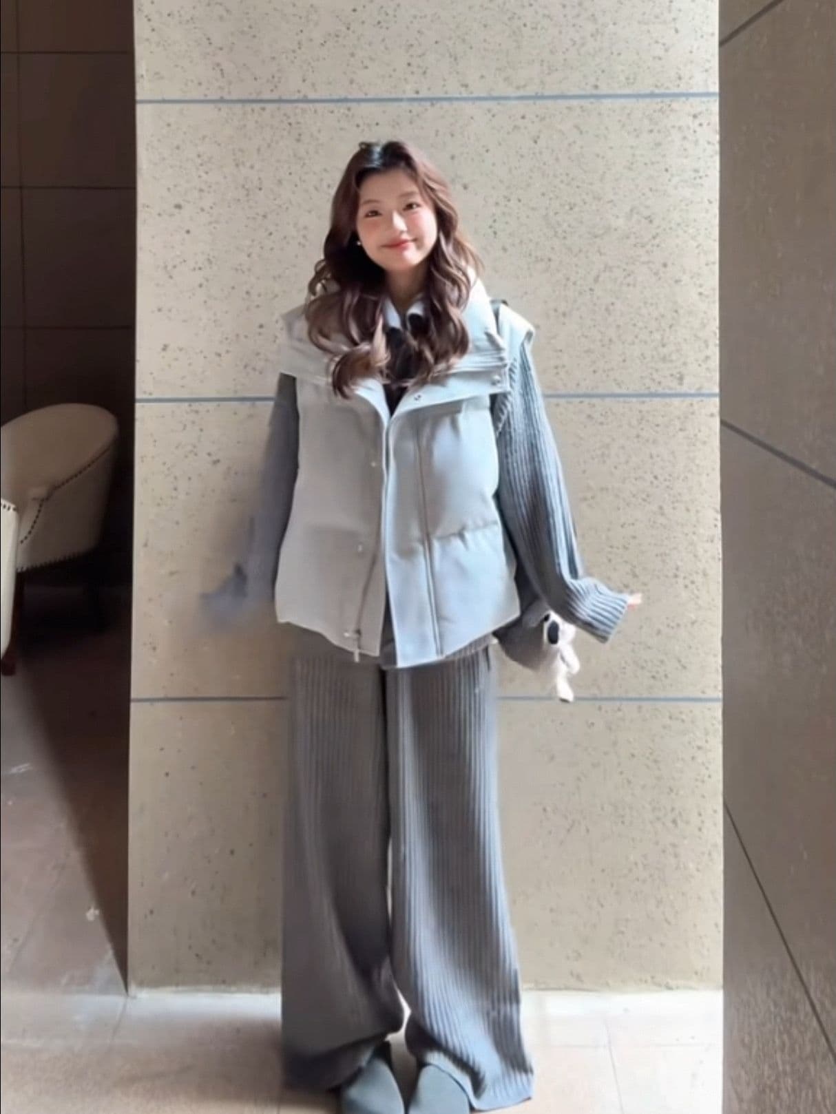 출퇴근 미니멀리즘 솜을 넣은 회색 한 부서 고급 센스 착용 가져 가라. 여성 가을 겨울 작은 키 스택 착용 베스트 상세 이미지 6