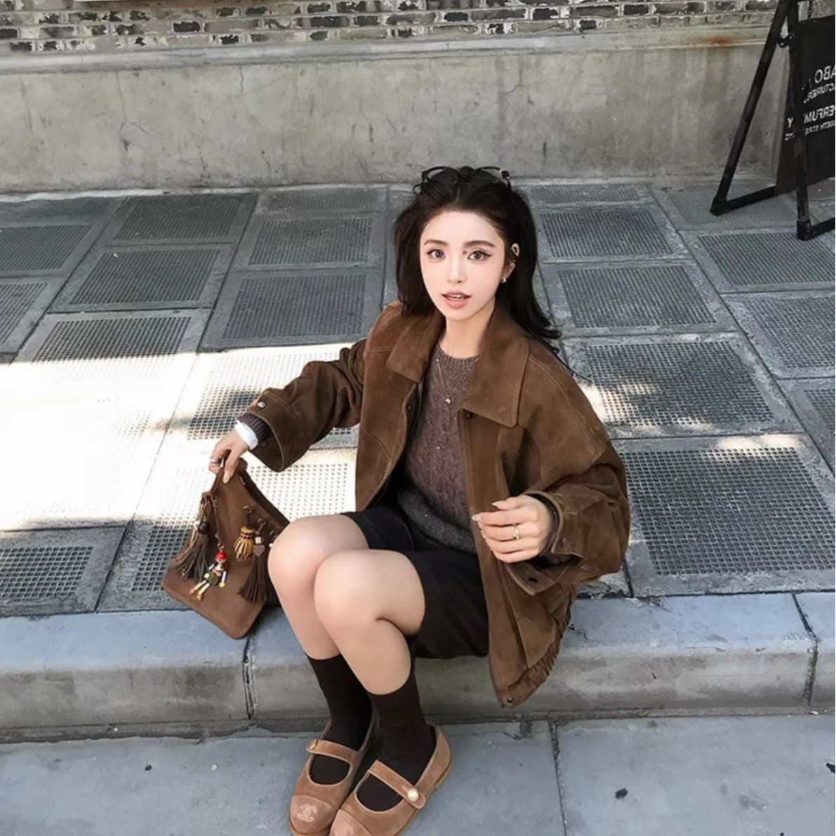 브라운 레트로 가죽 재킷 짧은 여성 코트 가을 품격 느긋한 느슨함 센스 긴팔 루즈핏 캐주얼 맨위 재킷 이미지 6