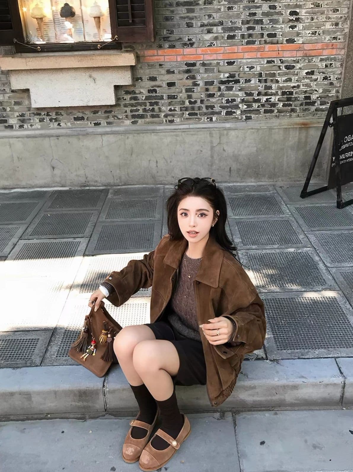 브라운 레트로 가죽 재킷 짧은 여성 코트 가을 품격 느긋한 느슨함 센스 긴팔 루즈핏 캐주얼 맨위 재킷 상세 이미지 4