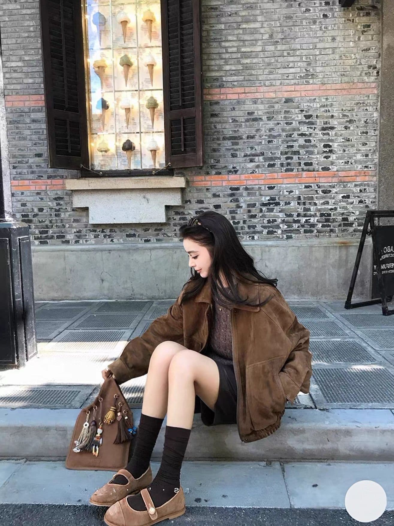 브라운 레트로 가죽 재킷 짧은 여성 코트 가을 품격 느긋한 느슨함 센스 긴팔 루즈핏 캐주얼 맨위 재킷 상세 이미지 5