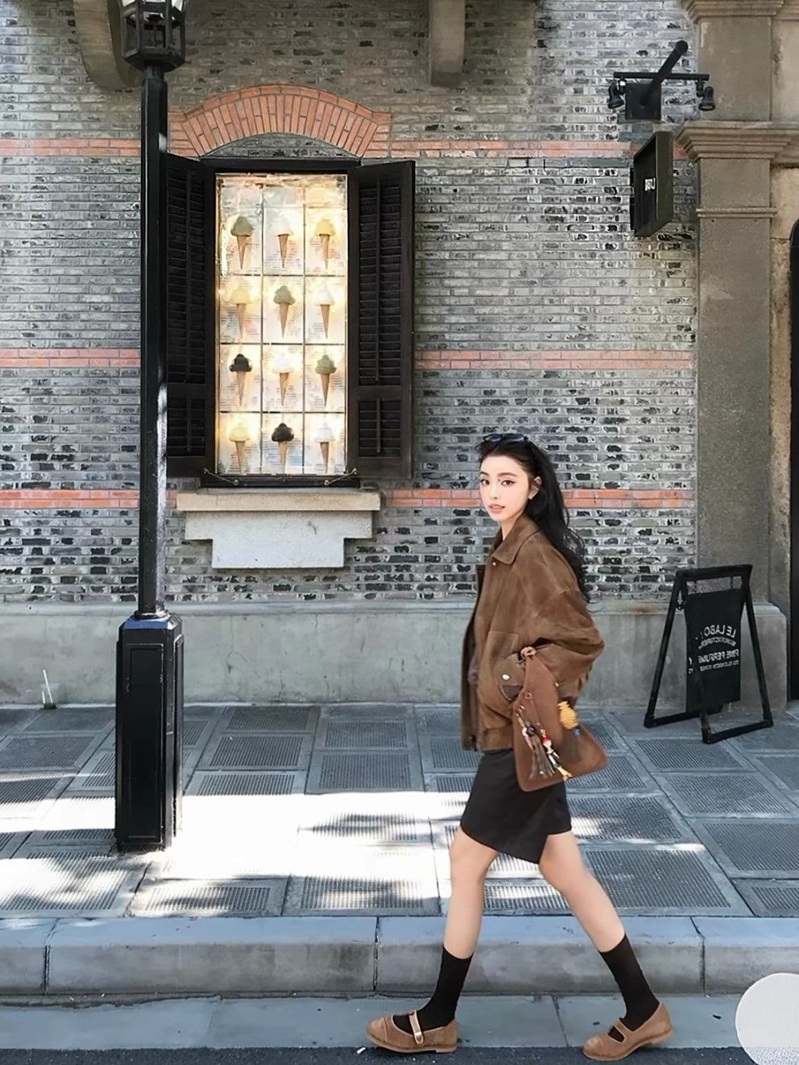 브라운 레트로 가죽 재킷 짧은 여성 코트 가을 품격 느긋한 느슨함 센스 긴팔 루즈핏 캐주얼 맨위 재킷 상세 이미지 6