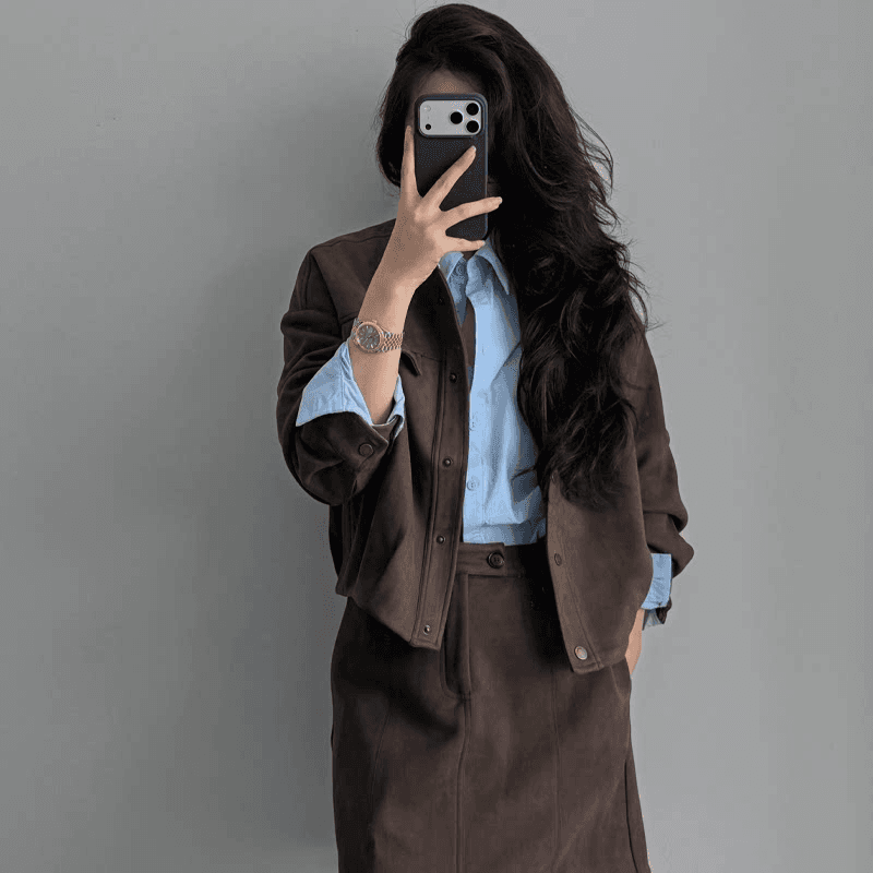 PU 가죽 레트로 체크무늬 패치워크 pu 여성 코트 가을 새로운 한 부서 작은 키 스탠드 칼라 쇼트 스타일 재킷 상세 이미지 4