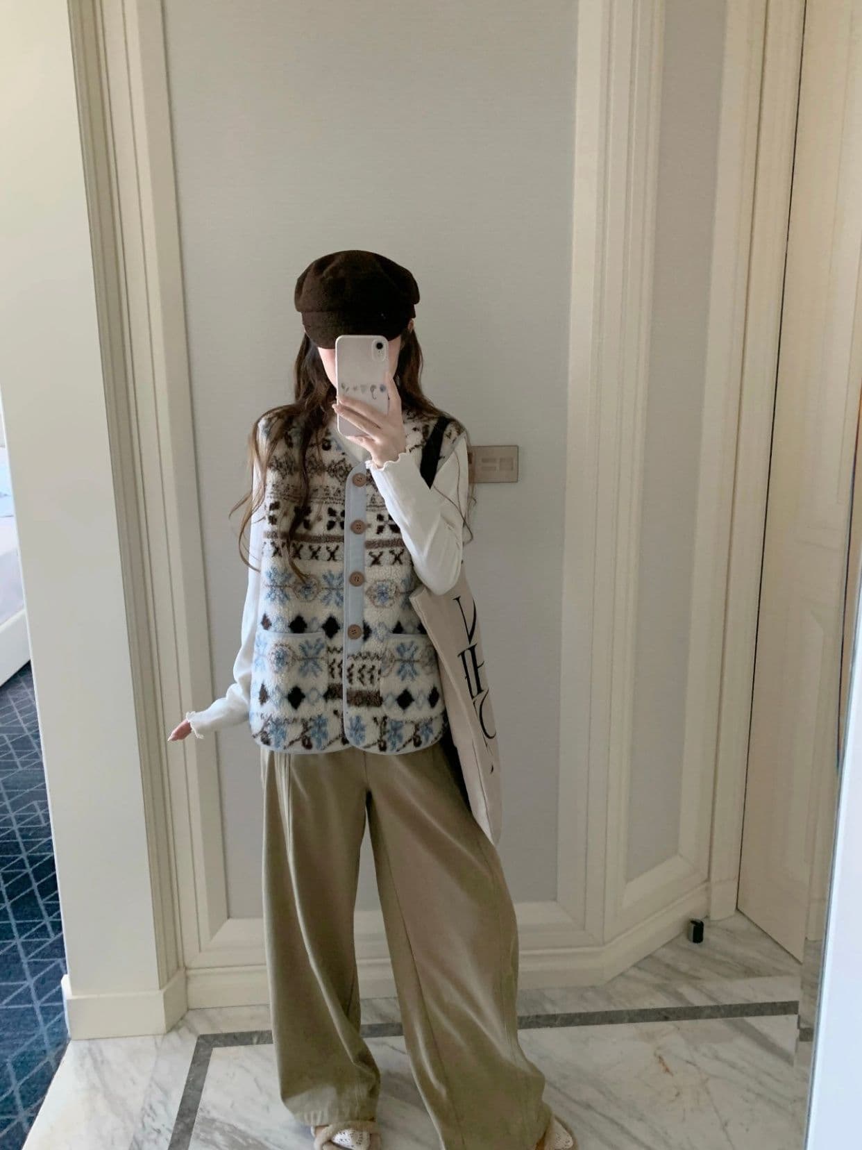 공정한 섬 양털 조끼 여자 가을 겨울 한 부서 레트로 자카드 피모 하나 보온 자이언트 잘 생긴 조끼 자켓 이미지 5