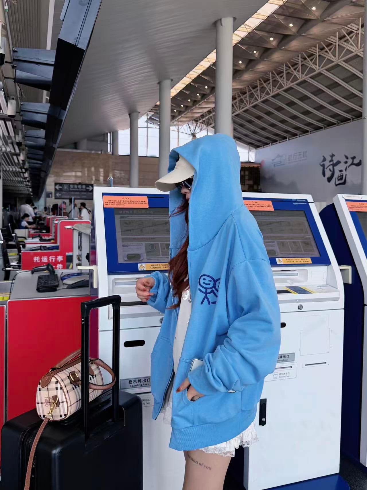 후아 면 복합 가을 겨울 지퍼 후드 티 스웨터 재킷 신선함 파란색 경기 사람들 달콤한 차가운 맨위 트렌디 상세 이미지 3