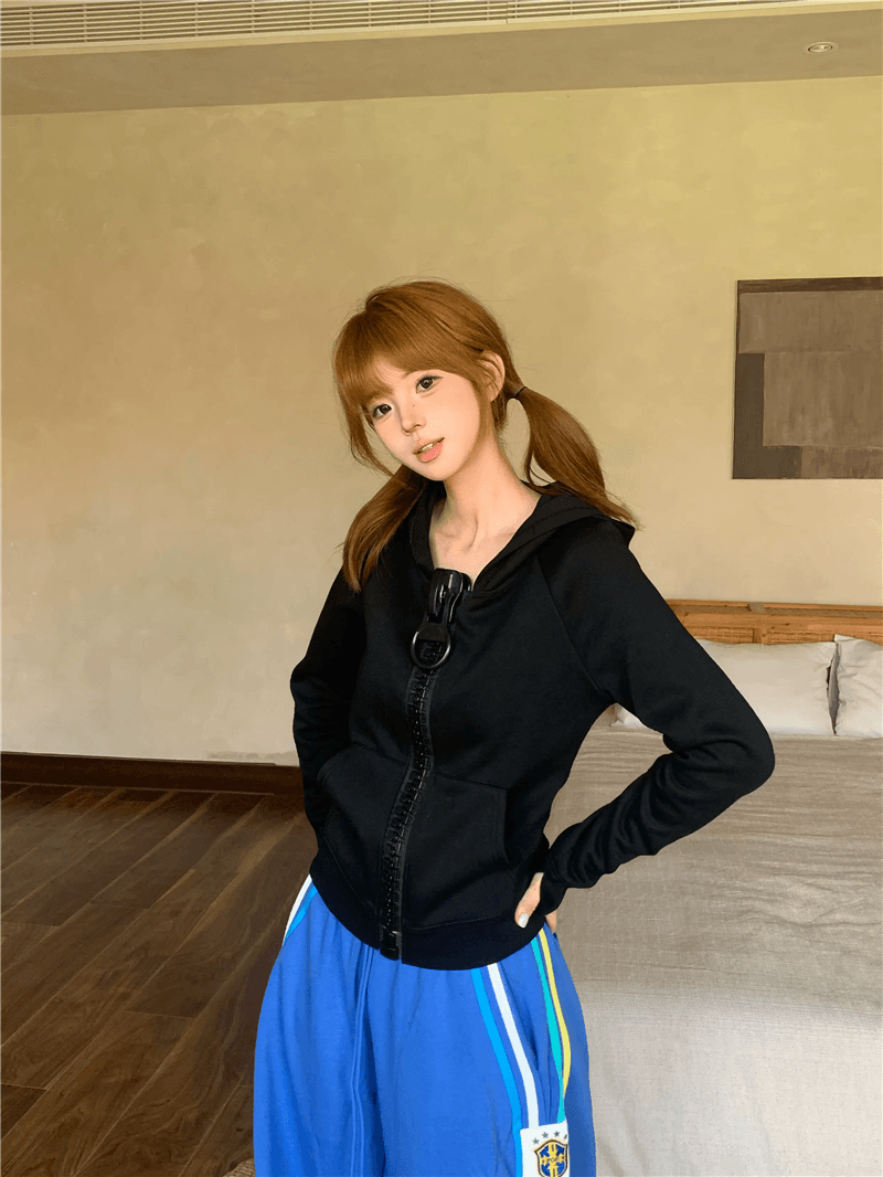 후아 면 복합 패치워크 색상 후드 티 스웨터 아메리칸 색상 자이언트 치아 대 지퍼 재킷 지퍼 맨위 이미지 3