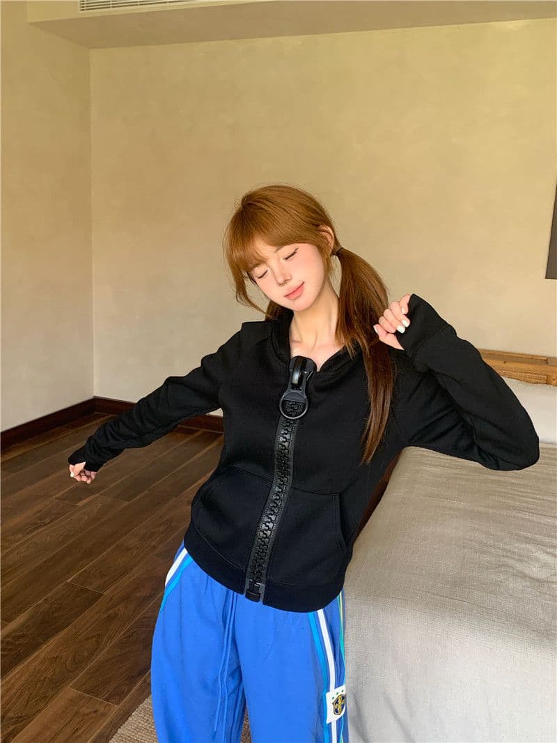 후아 면 복합 패치워크 색상 후드 티 스웨터 아메리칸 색상 자이언트 치아 대 지퍼 재킷 지퍼 맨위 상세 이미지 14