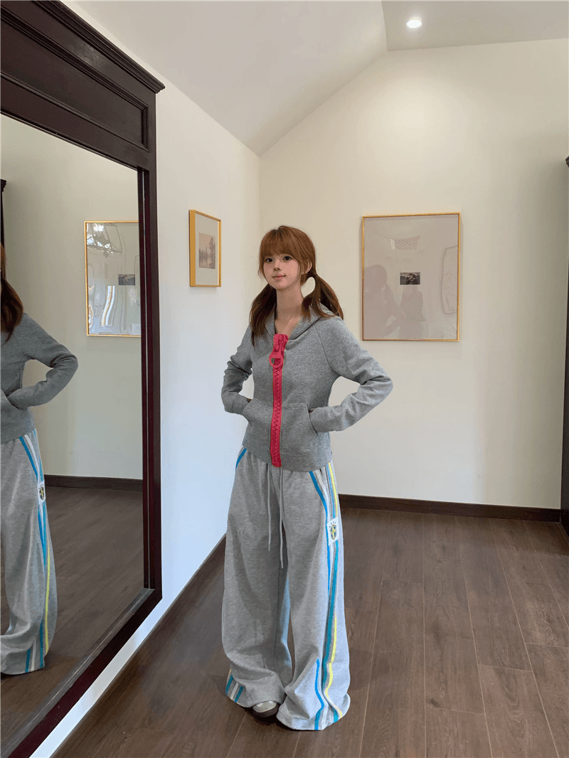 후아 면 복합 패치워크 색상 후드 티 스웨터 아메리칸 색상 자이언트 치아 대 지퍼 재킷 지퍼 맨위 상세 이미지 16