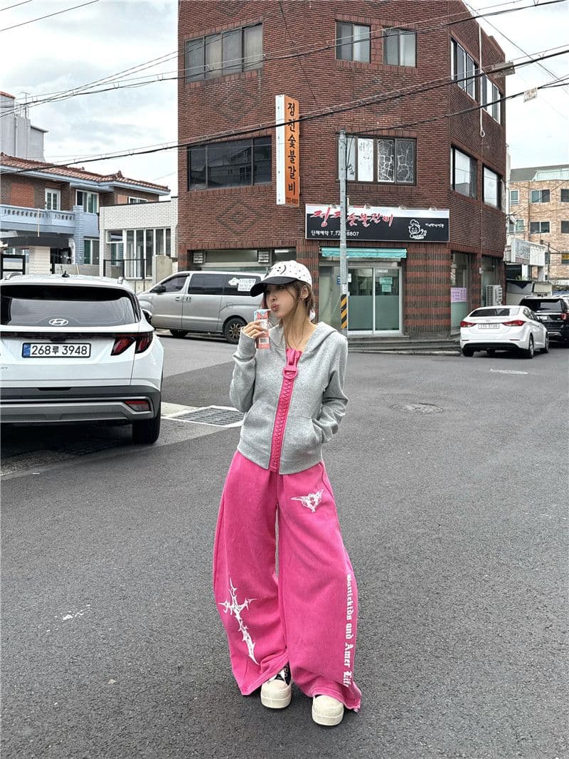 후아 면 복합 패치워크 색상 후드 티 스웨터 아메리칸 색상 자이언트 치아 대 지퍼 재킷 지퍼 맨위 상세 이미지 18