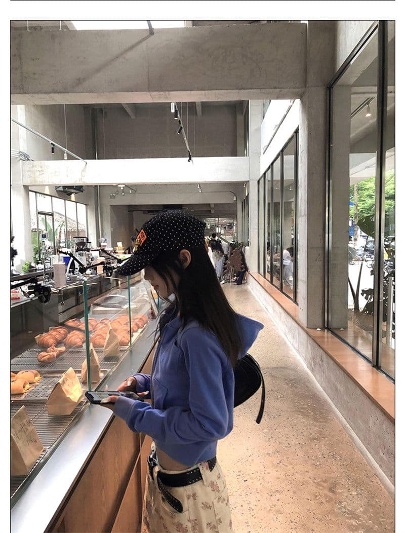 마 오래된 공예 가을 재킷 아메리칸 레트로 워싱 파란색 지퍼 후드 티 스웨터 여성 상세 이미지 5