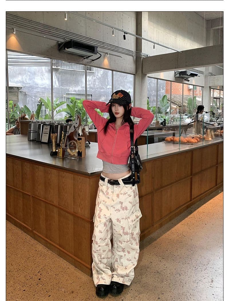 마 오래된 공예 가을 재킷 아메리칸 레트로 워싱 파란색 지퍼 후드 티 스웨터 여성 상세 이미지 13