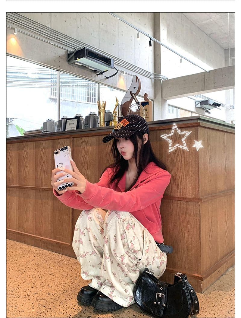 마 오래된 공예 가을 재킷 아메리칸 레트로 워싱 파란색 지퍼 후드 티 스웨터 여성 상세 이미지 14