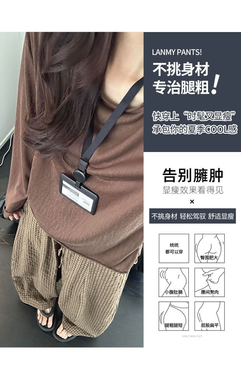 3 차원 허리 레트로 체크무늬 와이드 레깅스 바지 가을 2026 새로운 작은 키 루즈핏 슬림해 보이는 느긋한 바람 스트레이트 팬츠 상세 이미지 15