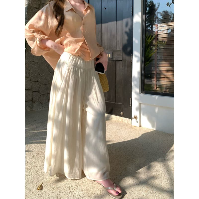 구름 바지 느긋한 도루 가을 센스 넓은 다리 치마바지 여성 여름 얇은 스타일 프릴 핀치 Pleat 루즈핏 캐주얼 바지 상세 이미지 6