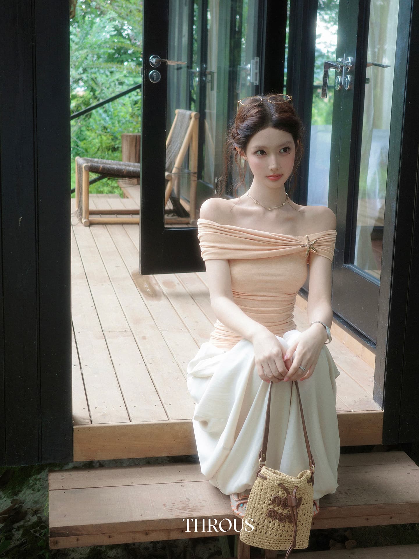 오프숄더 허리 수축 주름 아마 티셔츠 여성 여름 한 부서 연령 감소 슬림해 보이는 캐주얼 몸매 가꾸기 맨위 상세 이미지 3