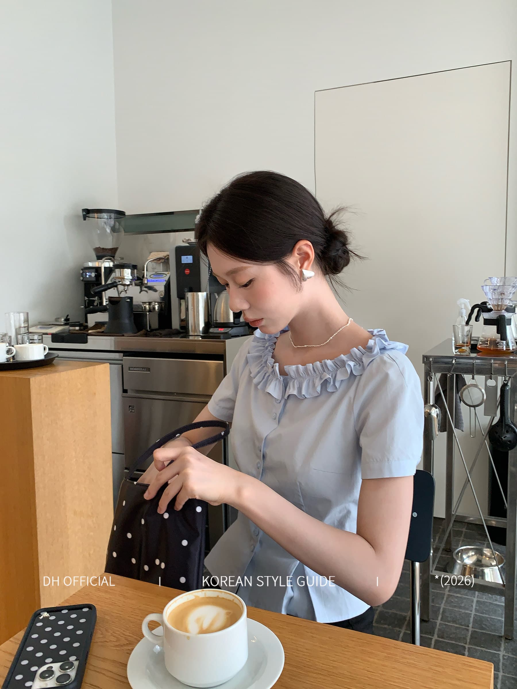라이 경기 서울 면 여름 한 단어 목이버섯 레이스 칼라 여름 부드러운 반팔 셔츠 이미지 3