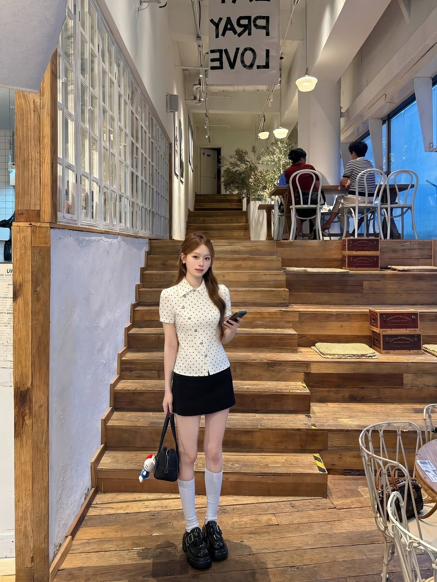 학원 스타일 비스듬한 칼라 도트 무늬 여성 셔츠 여름 새로운 캐주얼 다용도 화이트 반팔 셔츠 이미지 3