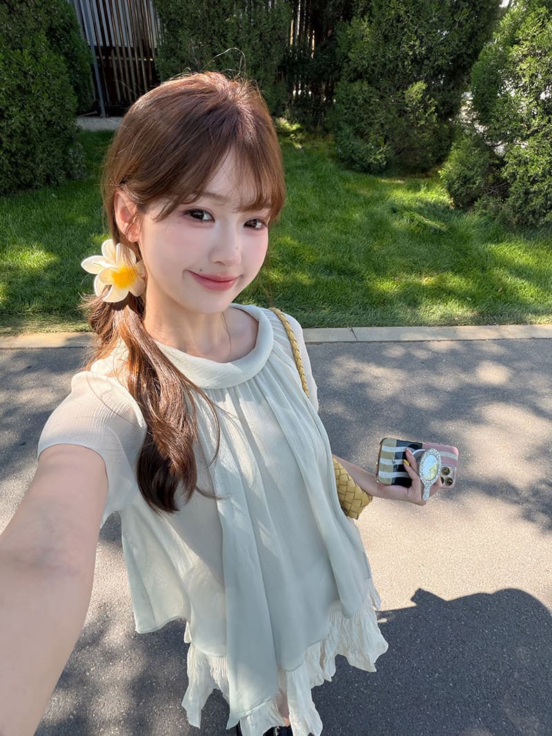저녁 바람 편지 빛 법 불규칙 리본 우아한 시폰 셔츠 여성 느긋한 양면 착용 맨위