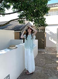 라이 경기 서울 리본 대 라운드 넥 반팔 여성 셔츠 한국 스타일 상의 여름 작은 맨위 상세 이미지 3