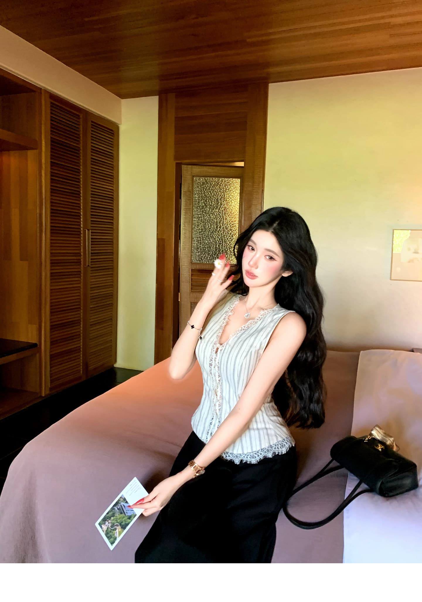 순수한 욕망 작은 허리 좋은 질감 센스 베스트 조끼 패치워크 레이스 여성 여름 민소매 맨위 상세 이미지 3
