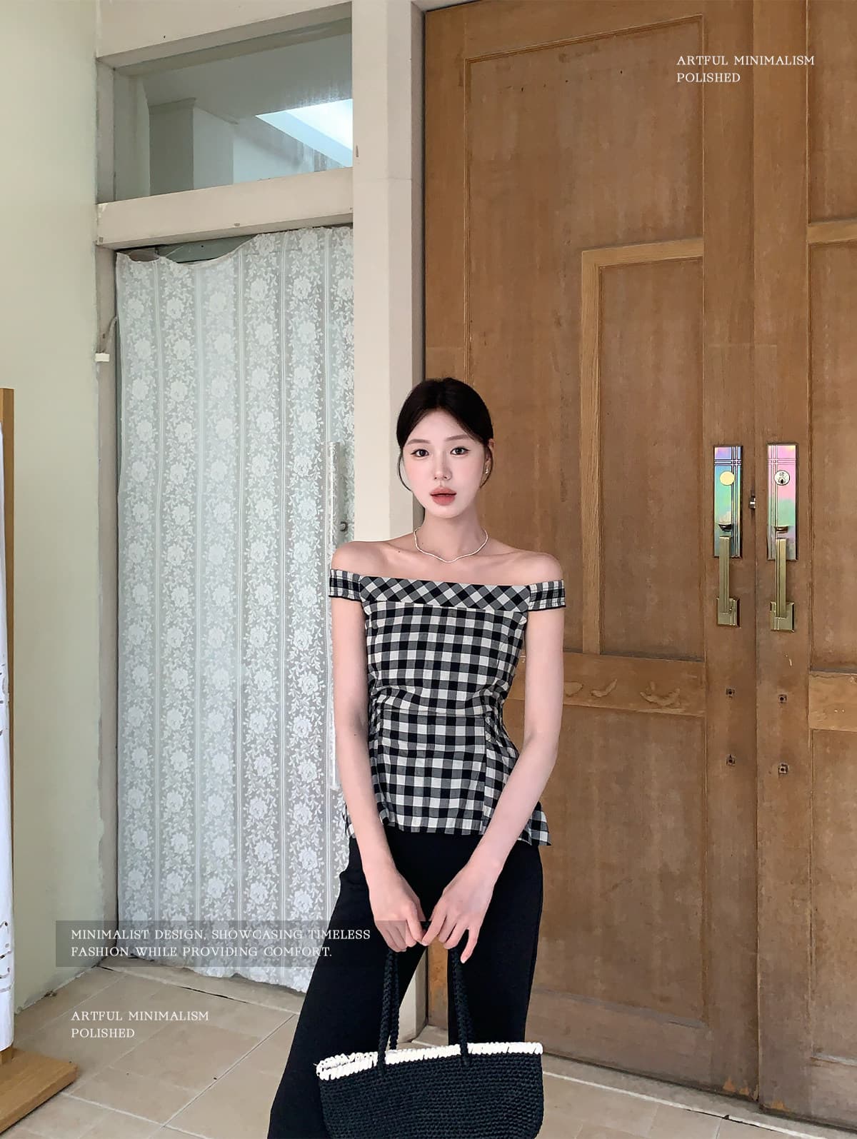 디자인 센스 보트넥 사진 찍기 좋은 싸움을보세요. 가져 가라. 허리 수축 슬림해 보이는 디스플레이 높음 여성 셔츠 이미지 2
