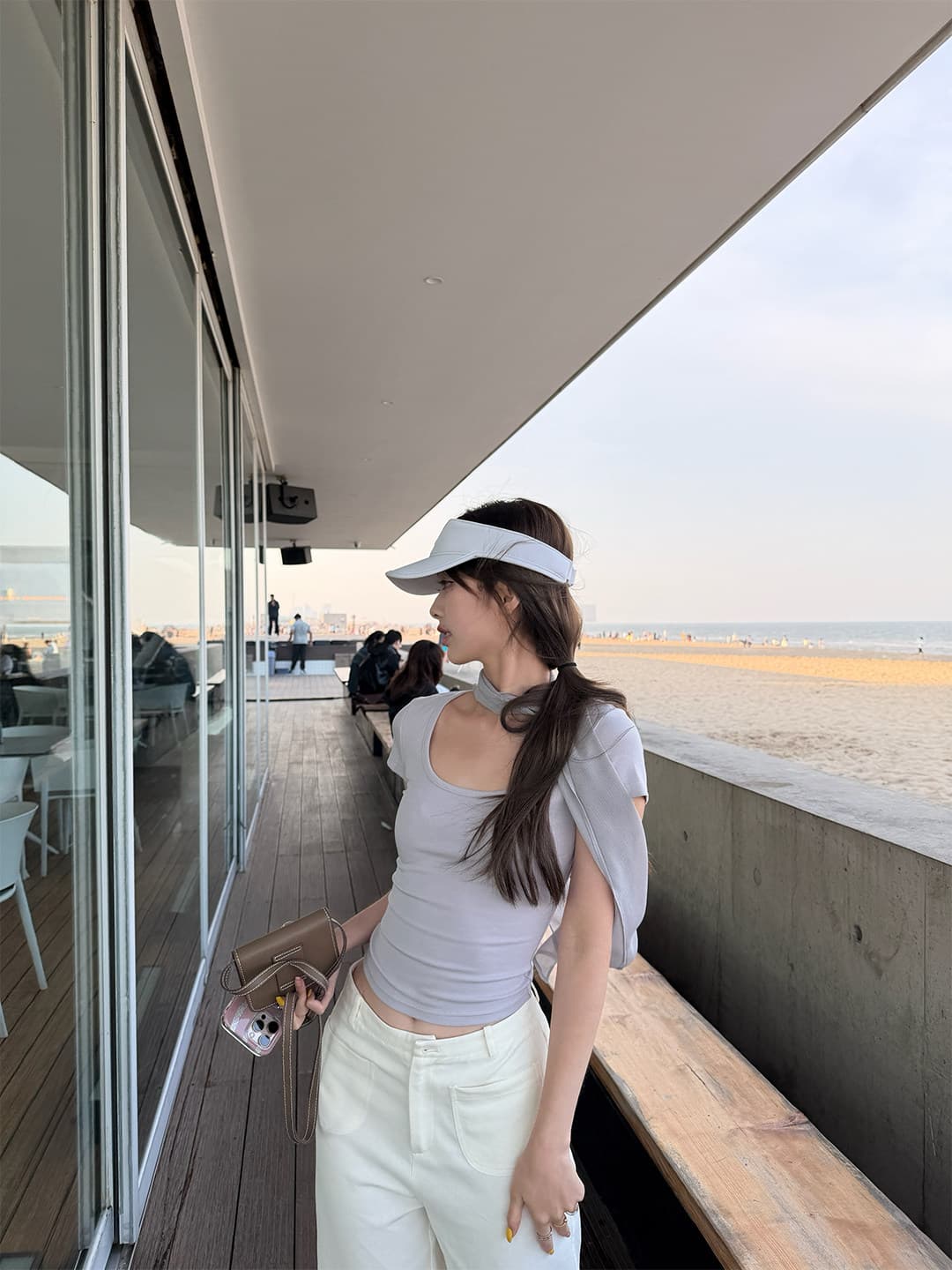한 부서 디자인 센스 맨위 Tulle 리본 u 칼라 몸매 가꾸기 반팔 티셔츠 여성 상세 이미지 5
