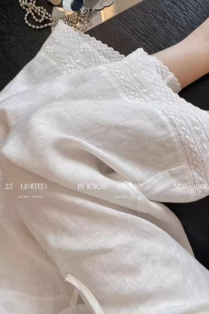 화이트 아마 캐주얼 바지 여성 여름 새로운 자수 레이스 패치워크 루즈핏 얇고 가벼운 잘 생긴 9 포인트 스트레이트 바지 이미지 6