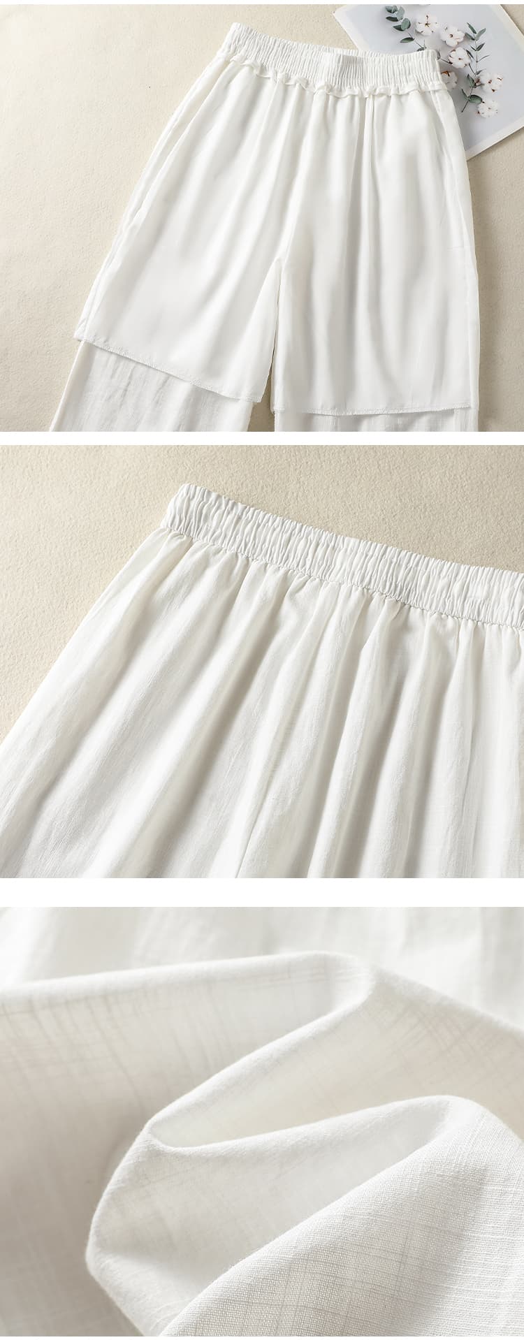실사 화이트 아마 캐주얼 바지 여성 여름 새로운 자수 레이스 패치워크 루즈핏 얇고 가벼운 9 포인트 스트레이트 바지 상세 이미지 11