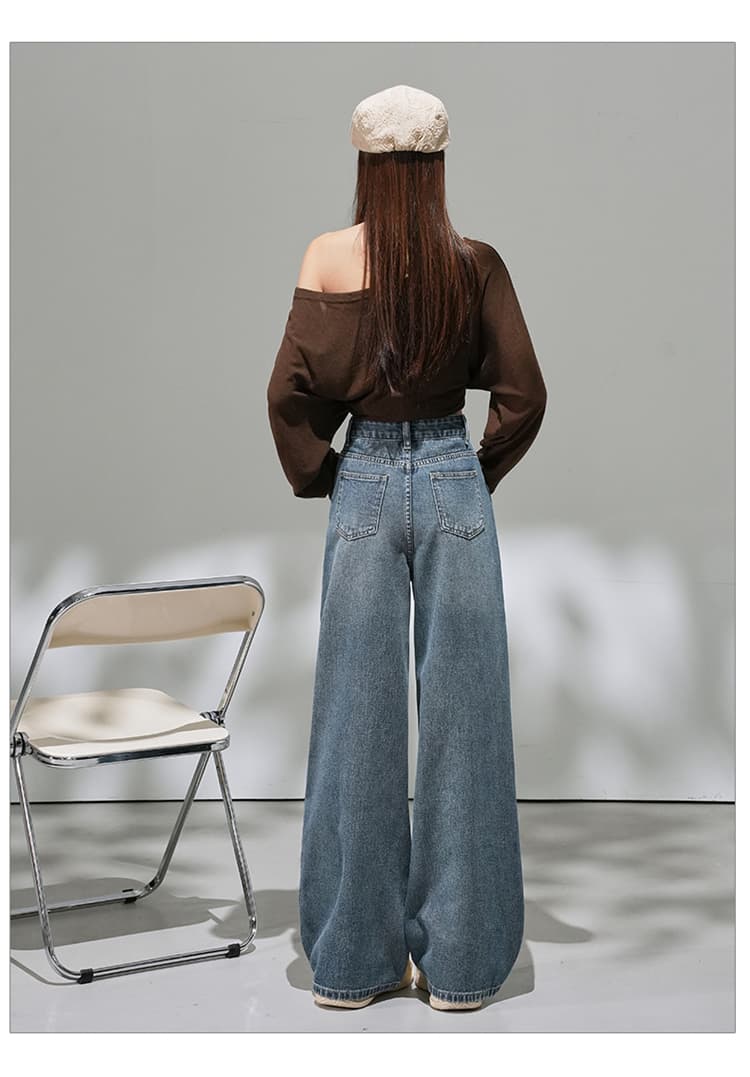 작은 키 레트로 블루 찢어진 부분 청바지 여성 2026 봄 가을 새로운 하이웨이스트 슬림해 보이는 스트레이트 와이드 레그 팬츠 상세 이미지 27