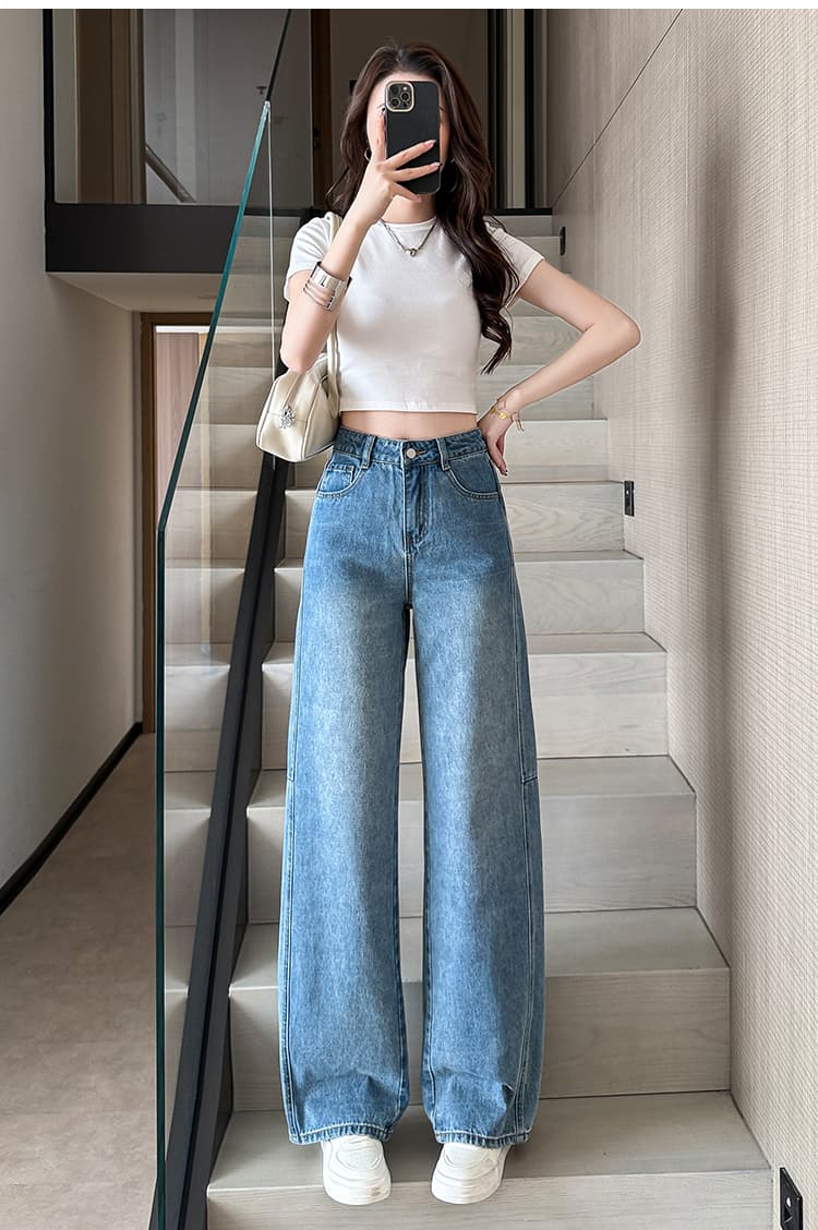 작은 키 모통이 칼 청바지 여성 봄 여름 2026 새로운 하이웨이스트 슬림해 보이는 루즈핏 스트레이트 넓은 다리 바나나 바지 상세 이미지 24
