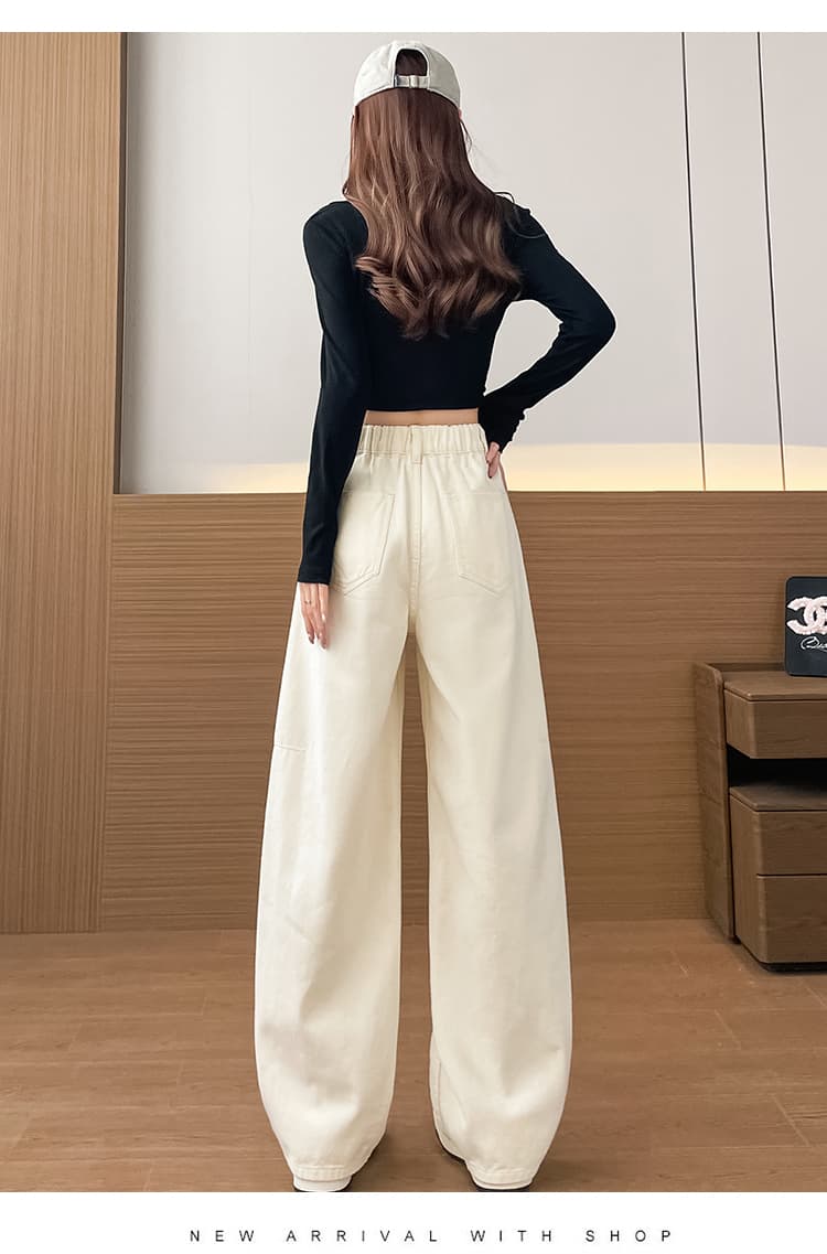 작은 키 허리밴드 넓은 다리 바나나 바지 여성 봄 여름 새로운 하이웨이스트 루즈핏 레트로 모통이 칼 청바지 상세 이미지 19