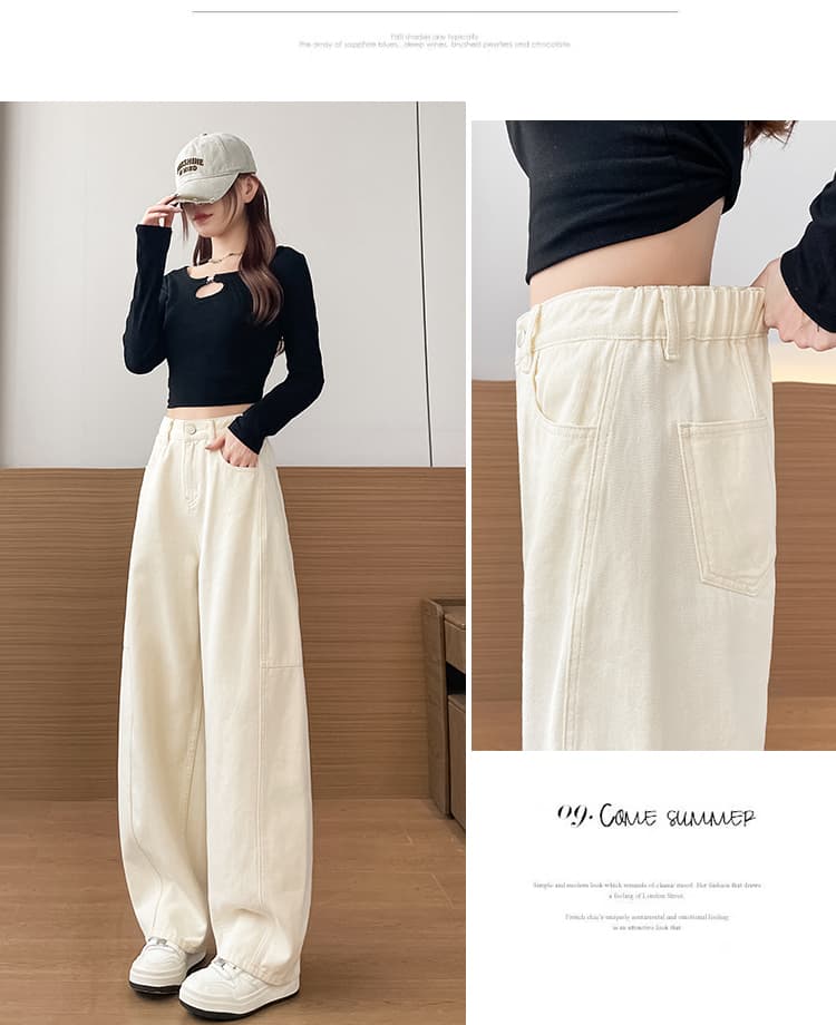 작은 키 허리밴드 넓은 다리 바나나 바지 여성 봄 여름 새로운 하이웨이스트 루즈핏 레트로 모통이 칼 청바지 상세 이미지 20