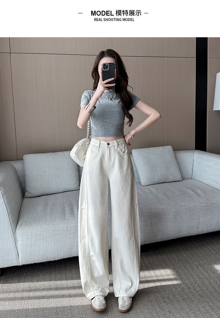 작은 키 허리밴드 넓은 다리 바나나 바지 여성 봄 여름 새로운 하이웨이스트 루즈핏 레트로 모통이 칼 청바지 상세 이미지 11