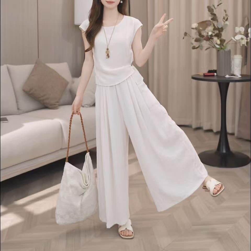 작은 키 느긋한 캐주얼 치마바지 세트 여성 여름 얇은 스타일 2026 새로운 루즈핏 슬림해 보이는 하이웨이스트 도루 센스 와이드 레그 팬츠 상세 이미지 12