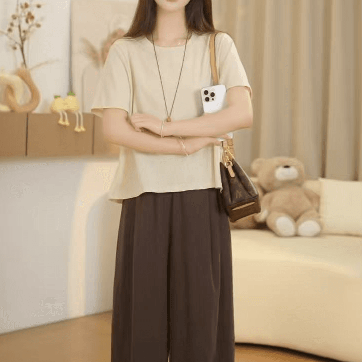 작은 키 여름 새로운 긍정적 인 어깨 라운드 넥 루즈핏 캐주얼 다용도 슬림해 보이는 반팔 티셔츠 2026 여자 맨위 상세 이미지 3