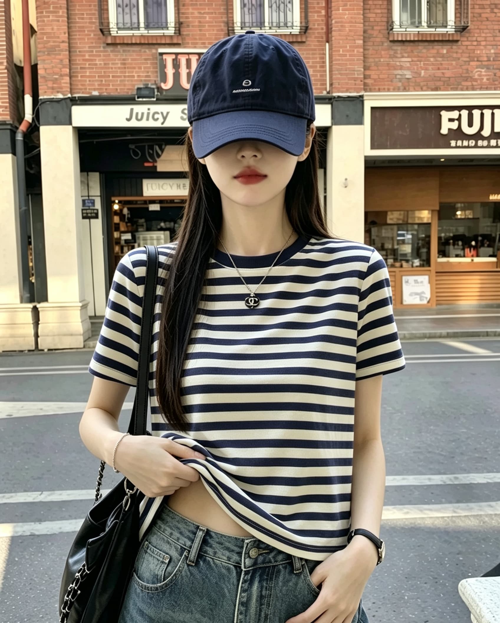 스트라이프 배색 긍정적 인 어깨 반팔 티셔츠 여성 의류 2026 여름 새로운 한 부서 몸매 가꾸기 슬림해 보이는 라운드 넥 차가운 맨위 상세 이미지 4