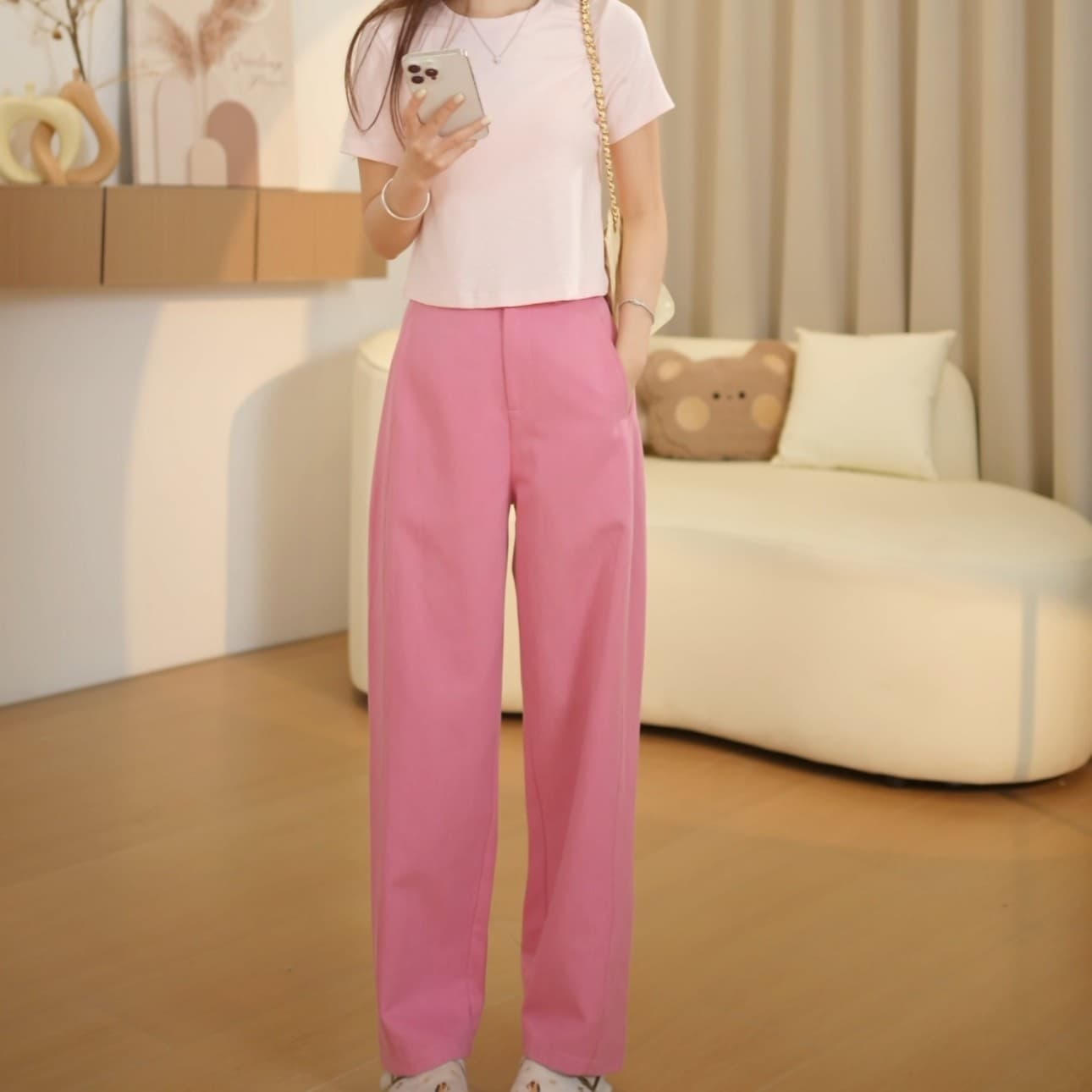 2026 새로운 바나나 바지 작은 아이들 여름 캐주얼 모통이 칼 바지 스트레이트 와이드 레그 팬츠 도루 가을 센스 하이웨이스트 이미지 3