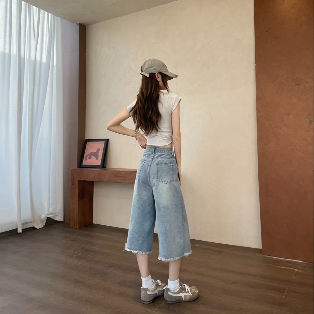 작은 키 찢어진 부분 넓은 다리 청바지 여성 2026 여름 얇은 스타일 루즈핏 슬림해 보이는 스트레이트 팬츠 바지 이미지 6