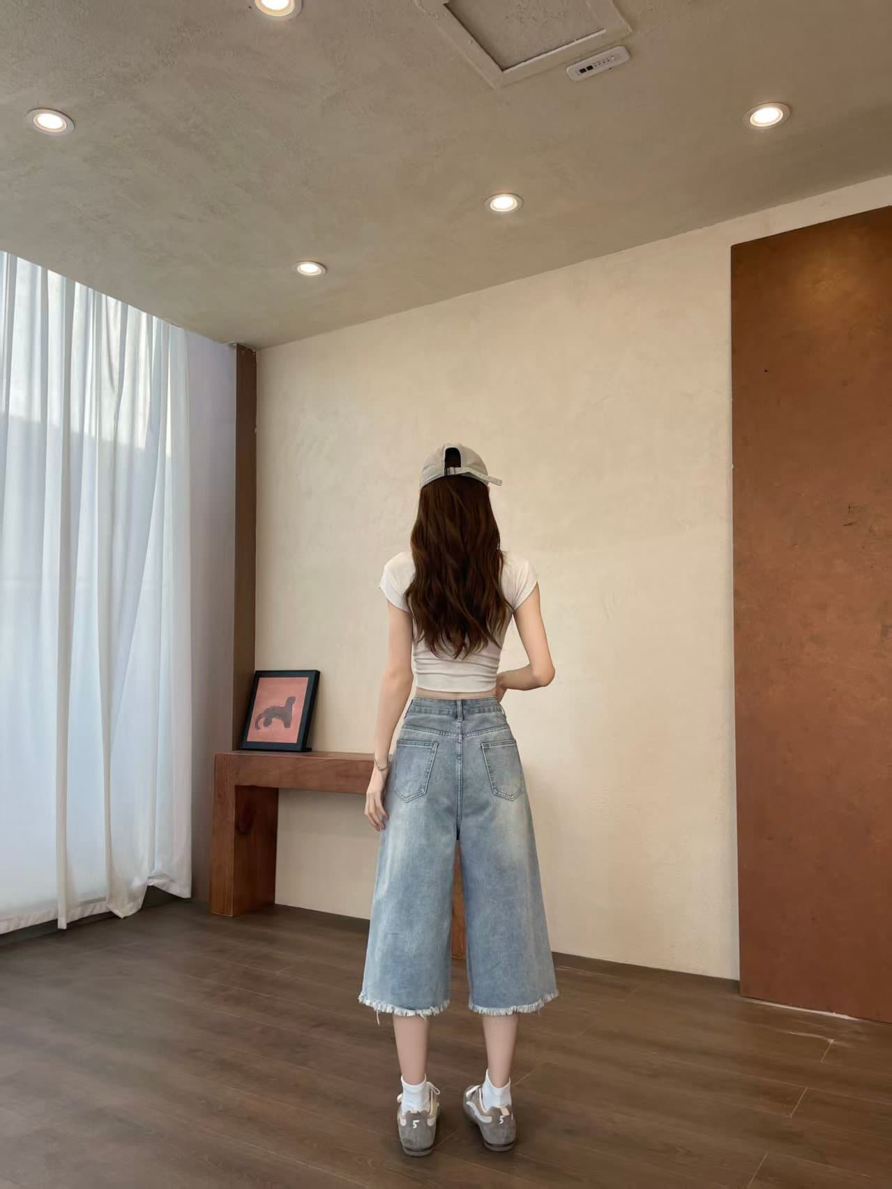 작은 키 찢어진 부분 넓은 다리 청바지 여성 2026 여름 얇은 스타일 루즈핏 슬림해 보이는 스트레이트 팬츠 바지 상세 이미지 5