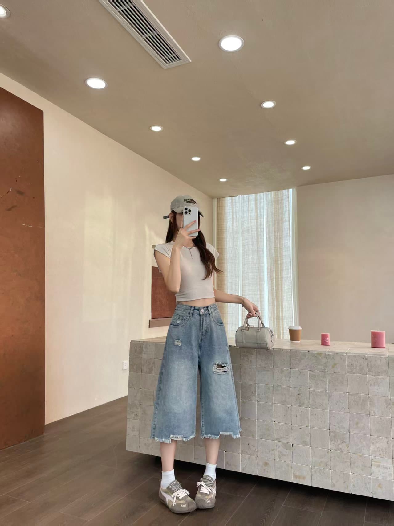 작은 키 찢어진 부분 넓은 다리 청바지 여성 2026 여름 얇은 스타일 루즈핏 슬림해 보이는 스트레이트 팬츠 바지 상세 이미지 15