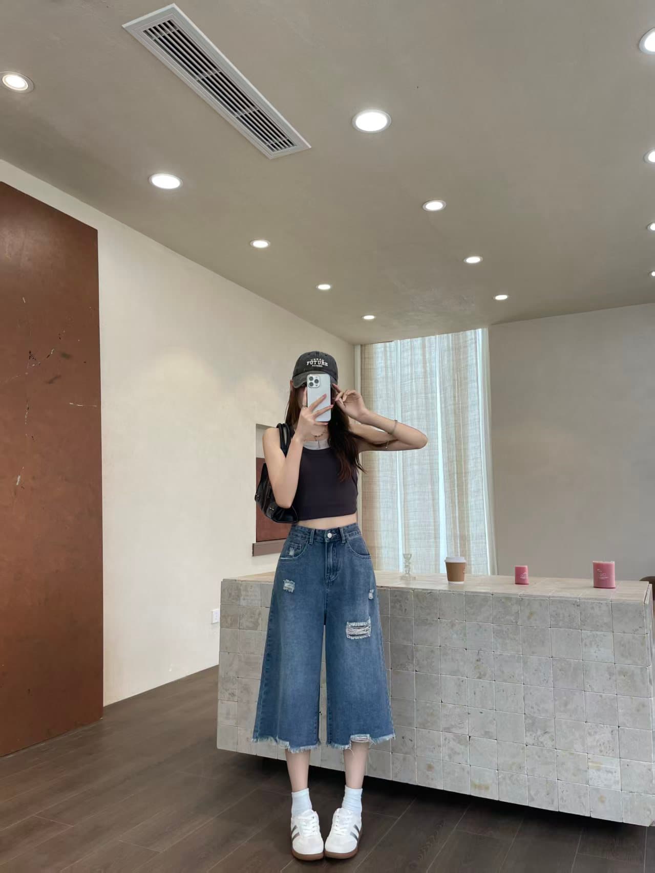 작은 키 찢어진 부분 넓은 다리 청바지 여성 2026 여름 얇은 스타일 루즈핏 슬림해 보이는 스트레이트 팬츠 바지 상세 이미지 30