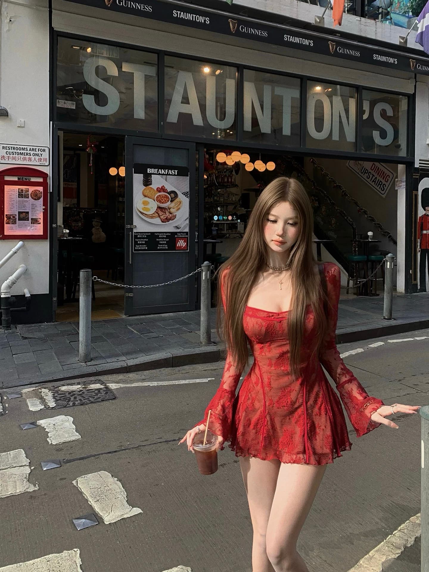 tongiiuu 트윈 룸 아름다움 무거운 작업 레이스 긴팔 여성 드레스 핫걸 허리 수축 슬림해 보이는 한 마디 미니 스커트 봄 이미지 2