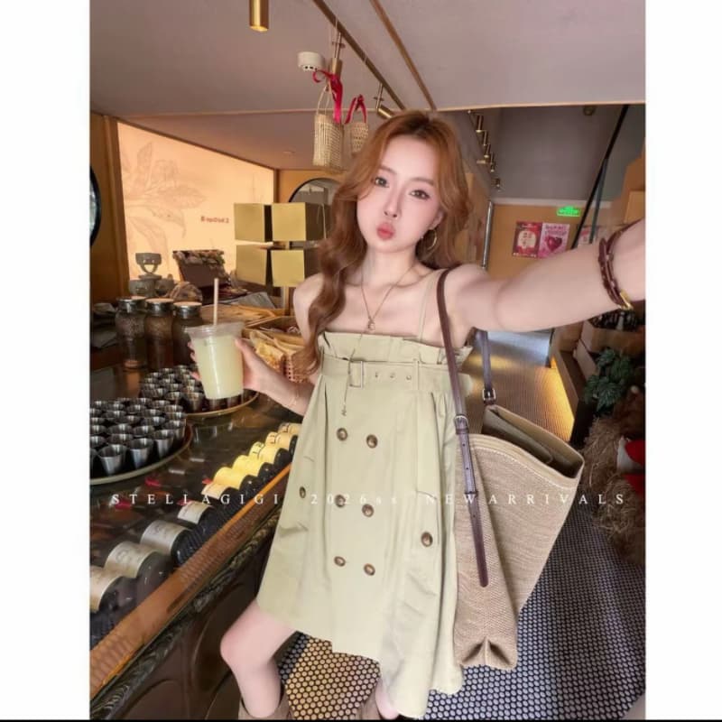 sg 양 에 따르면 샨 ss 레트로 이중 버튼 워크웨어 바람막이 센스 슬립 드레스 q-20260816